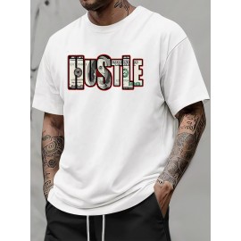 Men's Hustle Graphic T-Shirt - Casual Streetwear Style, Unisex Short Sleeve Tee with Bold Money Print, Lightweight Polyester Blend, Summer Essential for Men and Women, Unisex Tshirt | Bold Print Shirt | Money Theme Apparel