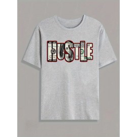 Men's Hustle Graphic T-Shirt - Casual Streetwear Style, Unisex Short Sleeve Tee with Bold Money Print, Lightweight Polyester Blend, Summer Essential for Men and Women, Unisex Tshirt | Bold Print Shirt | Money Theme Apparel
