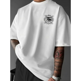 Men'S Summer Casual T-Shirt with Dark Art Eye & Hand Print, Lightweight Polyester, Quick-Dry & Machine Washable, Loose Fit for Outdoor Sports & Social Gatherings, Streetwear Style, Round Neck, Breathable Fabric
