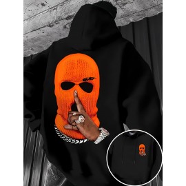 [Graphic Print Hooded] Men's Beige & Orange Graphic Print Hooded Sweatshirt - Oversized Streetwear Pullover with Balaclava Design, Soft Fabric & Front Pocket, Casual Winter Warmth, Machine Washable (PC610-S) - Fall Winter Fashion Essential