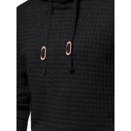 3pcs Men's Casual Waffle Knit Jacquard Hoodie Set - Long Sleeve Pullover with Side Zipper Detail, Perfect for Daily Commute, Outdoor Sports, and Beach Vacations