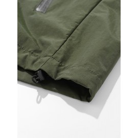 Men's Windproof Hooded Jacket - Casual Outdoor Pullover with Zipper Pockets, Long Sleeve, Machine Washable, Green Polyester Fabric for Spring/Fall, Windbreaker Jacket