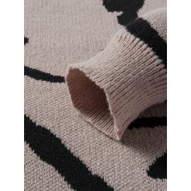 [Men's Geometric Sweater] Xingfan Men's Geometric Print Pullover Sweater | Drop Shoulder Casual Long Sleeve Round Neck Knit Top with Ribbed Detailing, Autumn Winter Warmth, Regular Fit for Casual Attire