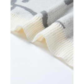 [Men's Geometric Sweater] Xingfan Men's Geometric Print Pullover Sweater | Drop Shoulder Casual Long Sleeve Round Neck Knit Top with Ribbed Detailing, Autumn Winter Warmth, Regular Fit for Casual Attire