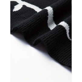 [Men's Geometric Sweater] Xingfan Men's Geometric Print Pullover Sweater | Drop Shoulder Casual Long Sleeve Round Neck Knit Top with Ribbed Detailing, Autumn Winter Warmth, Regular Fit for Casual Attire