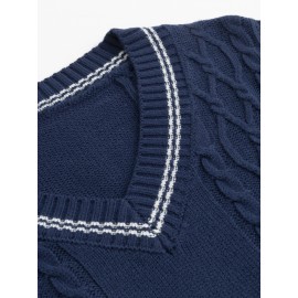 Men'S Vintage Twist Rope Pattern V-Neck Knit Vest - Cozy Acrylic Sweater Vest with Ribbed Hem, Loose Fit for Fall/Winter Casual Wear, Winter Vest | Twist Rope Design | Acrylic Knitwear