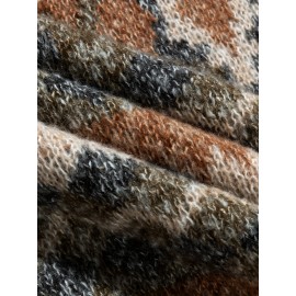 Men's Casual Color-Block Geometric Knit Sweater - Loose Fit Ribbed Detail Pullover, Machine Washable Autumn Winter Warm Crewneck Sweater for Casual Attire, Knitted Sweater, Durable Winter Wear