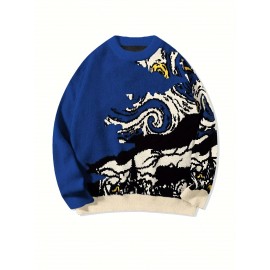 Men'S & Women'S Stylish Van Gogh Starry Night Print Pullover Sweater - Loose Fit, Long Sleeve, Round Neck, Knit Fabric, Casual & Versatile Fall/Winter Top, Fall Winter Top | Starry Night Design | Ribbed Knit Cuffs, Van Gogh Sweater