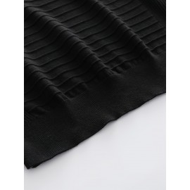 Men'S Fashionable Striped Knit Pullover Sweater - Stretchy Blend, Long Sleeve, Round Neck, Black/White/Red Vertical Stripes, Casual Style for Fall/Winte