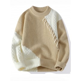 Men'S Cozy Ribbed Knit Sweater - Casual Long Sleeve Crewneck with Contrast Trim, Warm Fall/Winter Pullover in Light Green, Perfect for Casual Attire, Thick