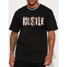 Men's Hustle Graphic T-Shirt - Casual Streetwear Style, Unisex Short Sleeve Tee with Bold Money Print, Lightweight Polyester Blend, Summer Essential for Men and Women, Unisex Tshirt | Bold Print Shirt | Money Theme Apparel